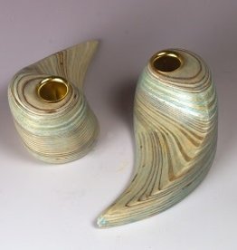 Plywood Sculpture Candle Holders - Pair, Blue
