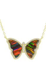 Kamaria Opal Butterfly Necklace with Crystals - Black Opal, Gold