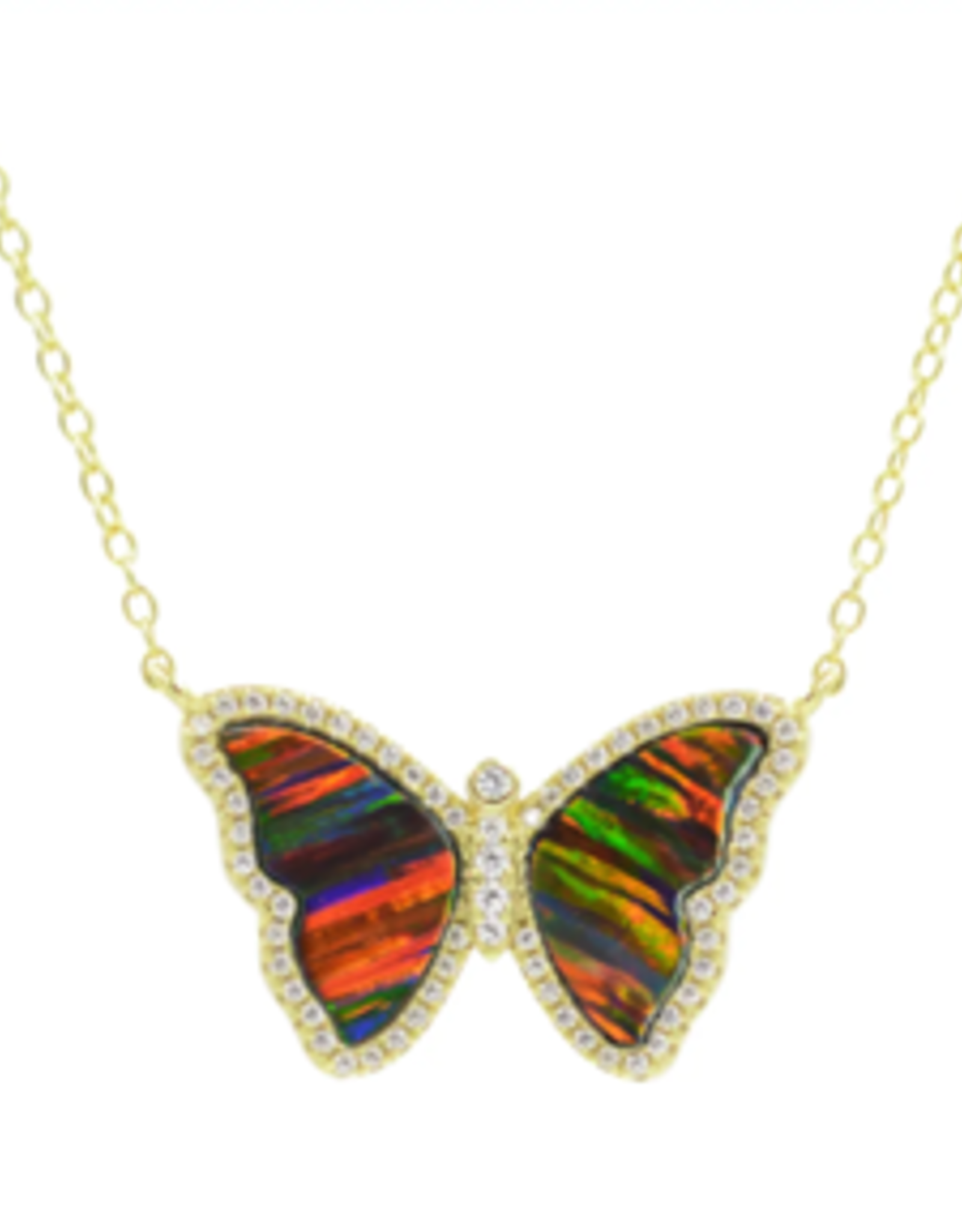 Kamaria Opal Butterfly Necklace with Crystals - Black Opal, Gold