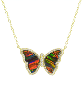 Kamaria Opal Butterfly Necklace with Crystals - Black Opal, Gold