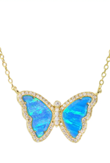 Kamaria Opal Butterfly Necklace with Crystals - Blue Green Opal, Gold