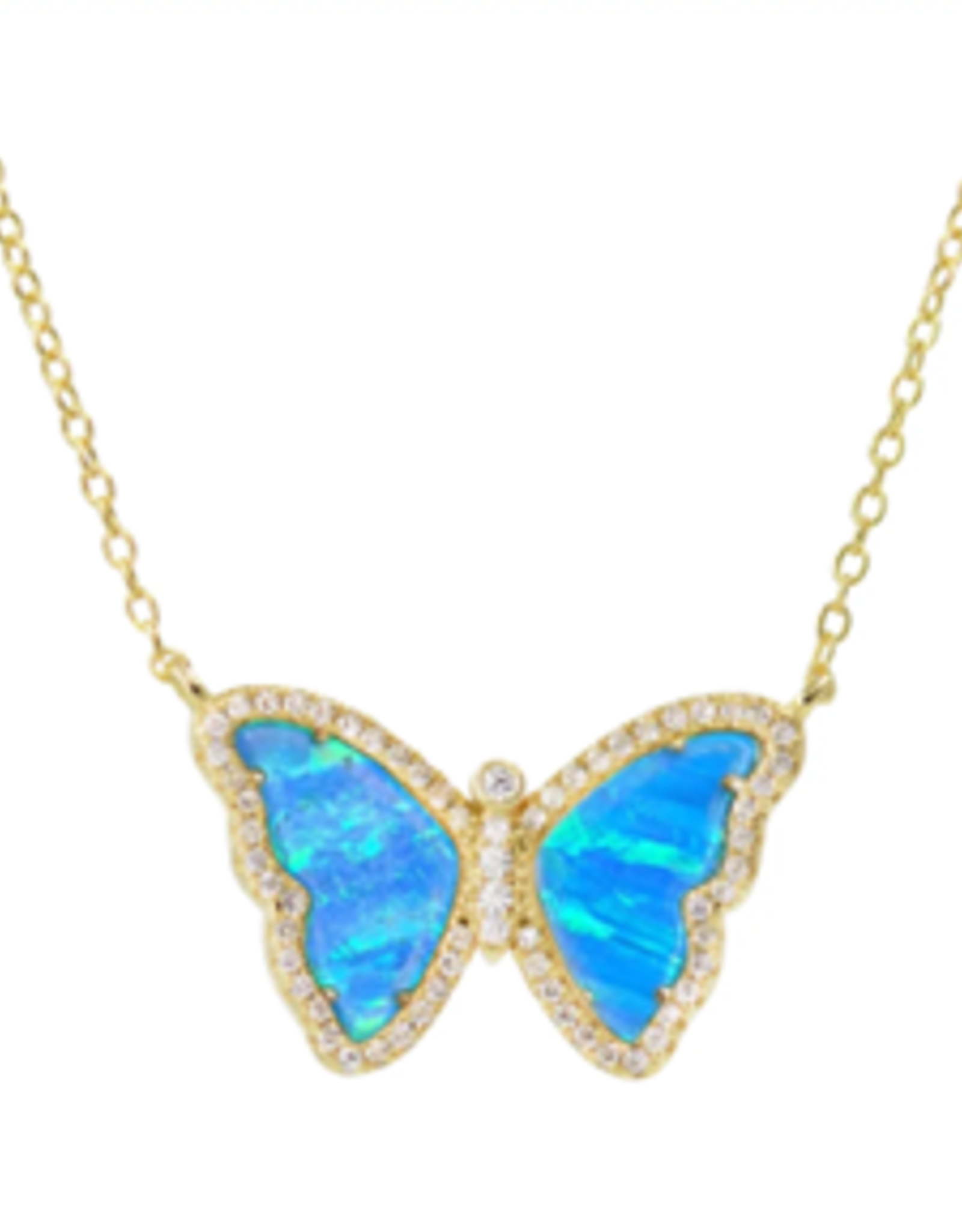 Kamaria Opal Butterfly Necklace with Crystals - Blue Green Opal, Gold
