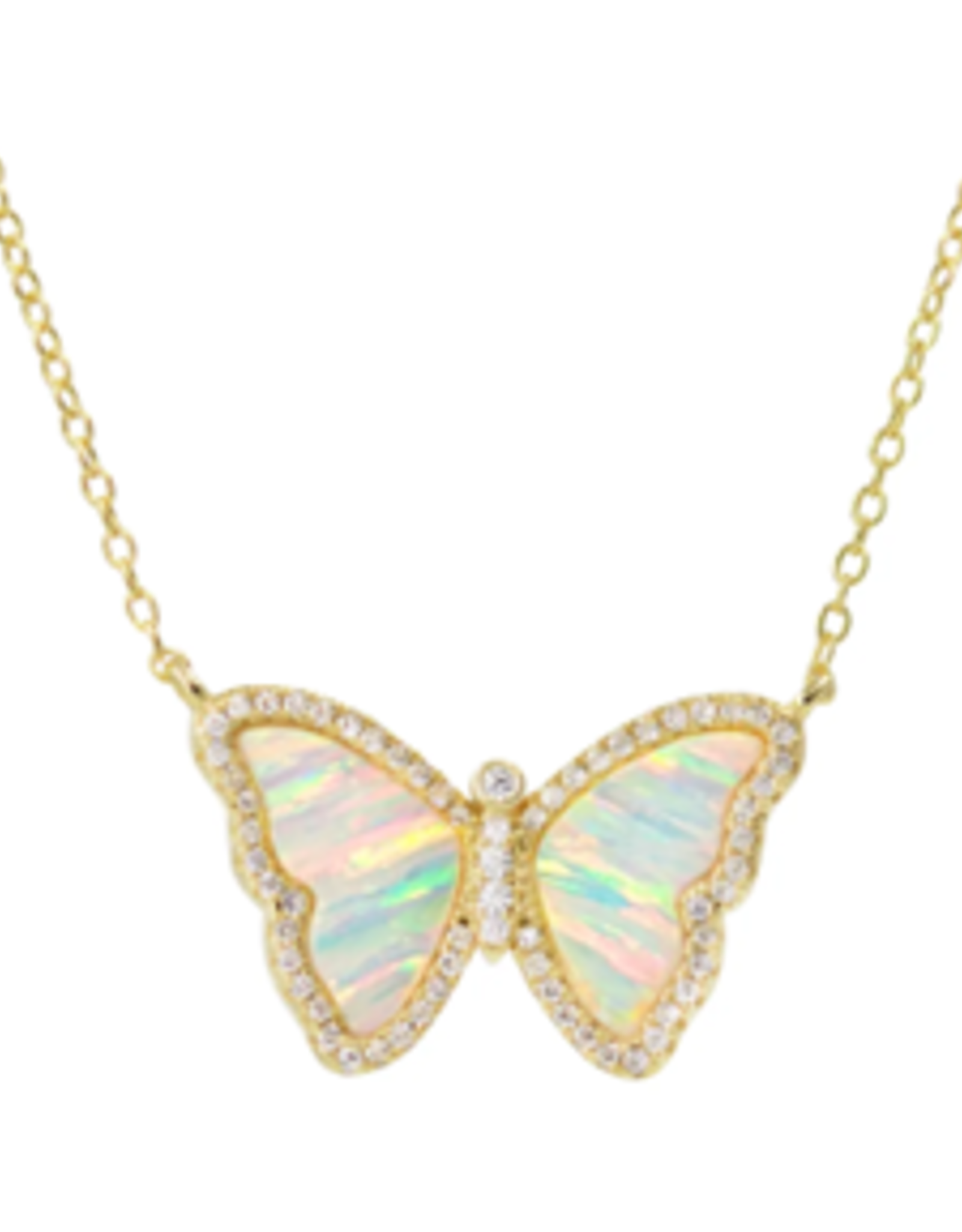 Kamaria Opal Butterfly Necklace with Crystals - Light Green Opal, Gold
