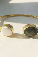 Chakarr Jewelry 2-Stone Open Bangle- Labradorite/Pearl