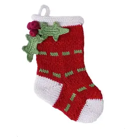 Melange Collection Mini Holly Stocking, Red  7"