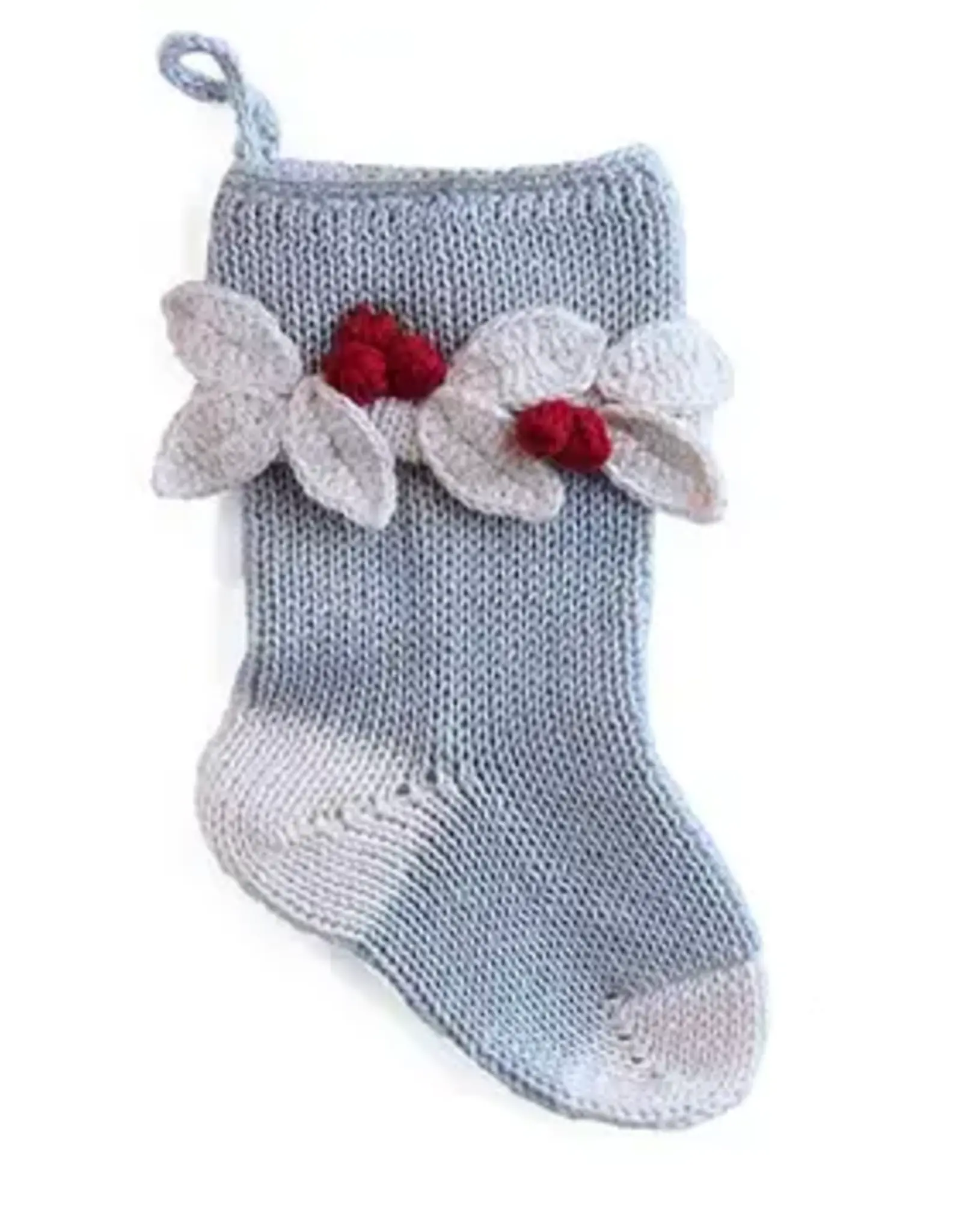 Melange Collection Mini Holly Leaf Stocking, Grey  7"
