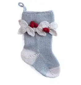 Melange Collection Mini Holly Leaf Stocking, Grey  7"