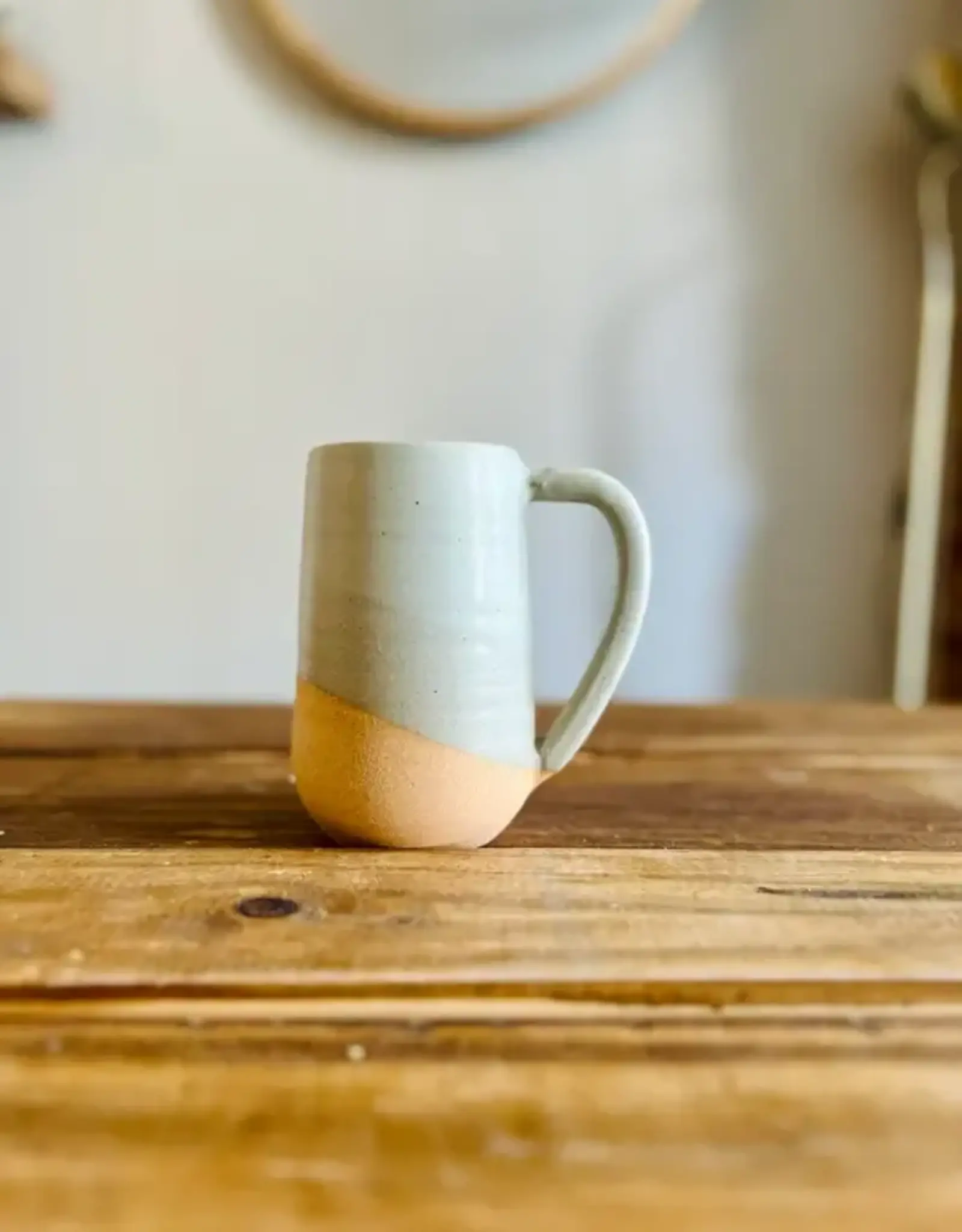 Hands On Ceramics Tall Round  Bottom Mug- Buff Mint