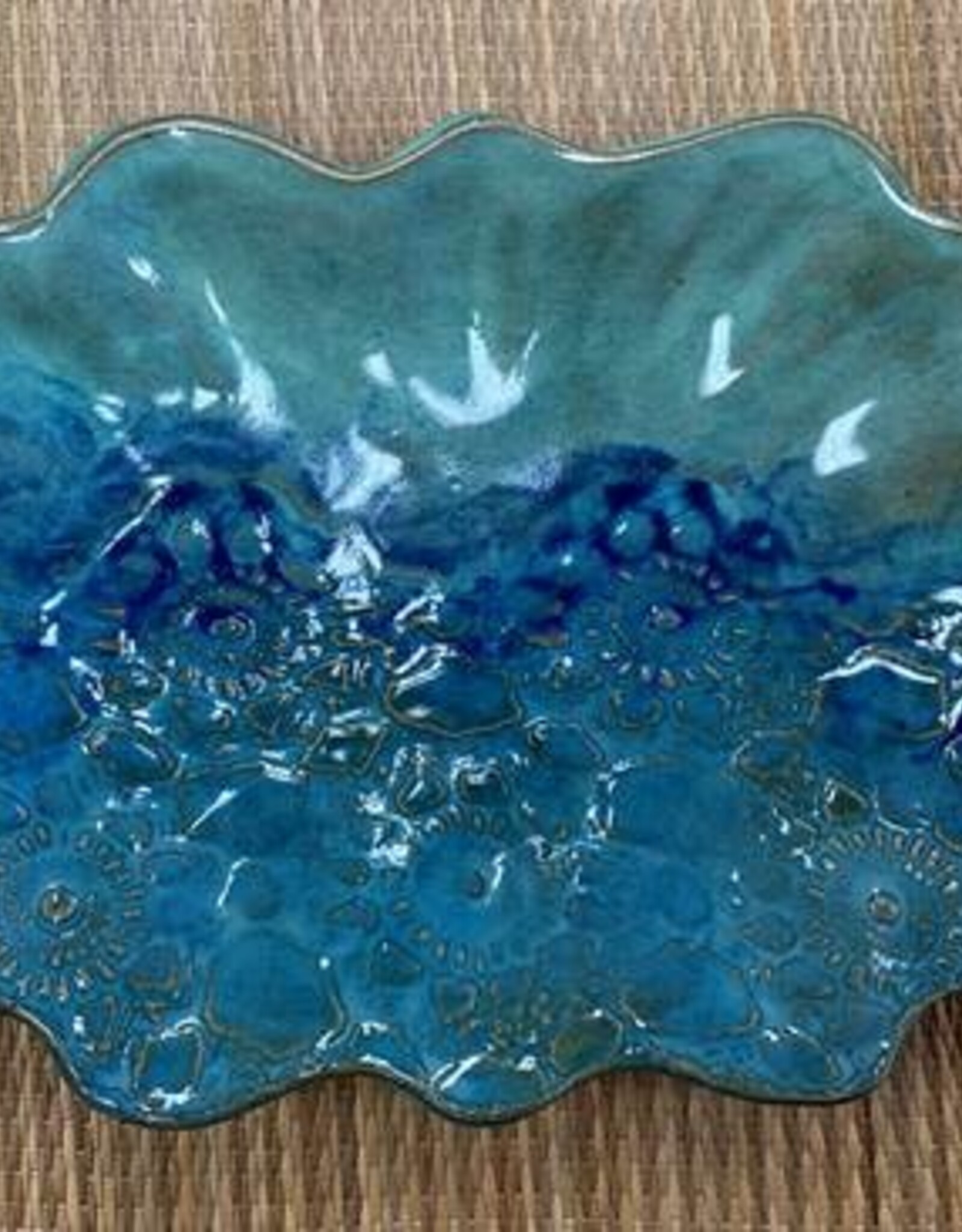 Clarkware Pottery Scalloped Oblong- Ocean