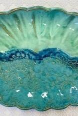 Clarkware Pottery Large Oval Scalloped Platter- Ocean