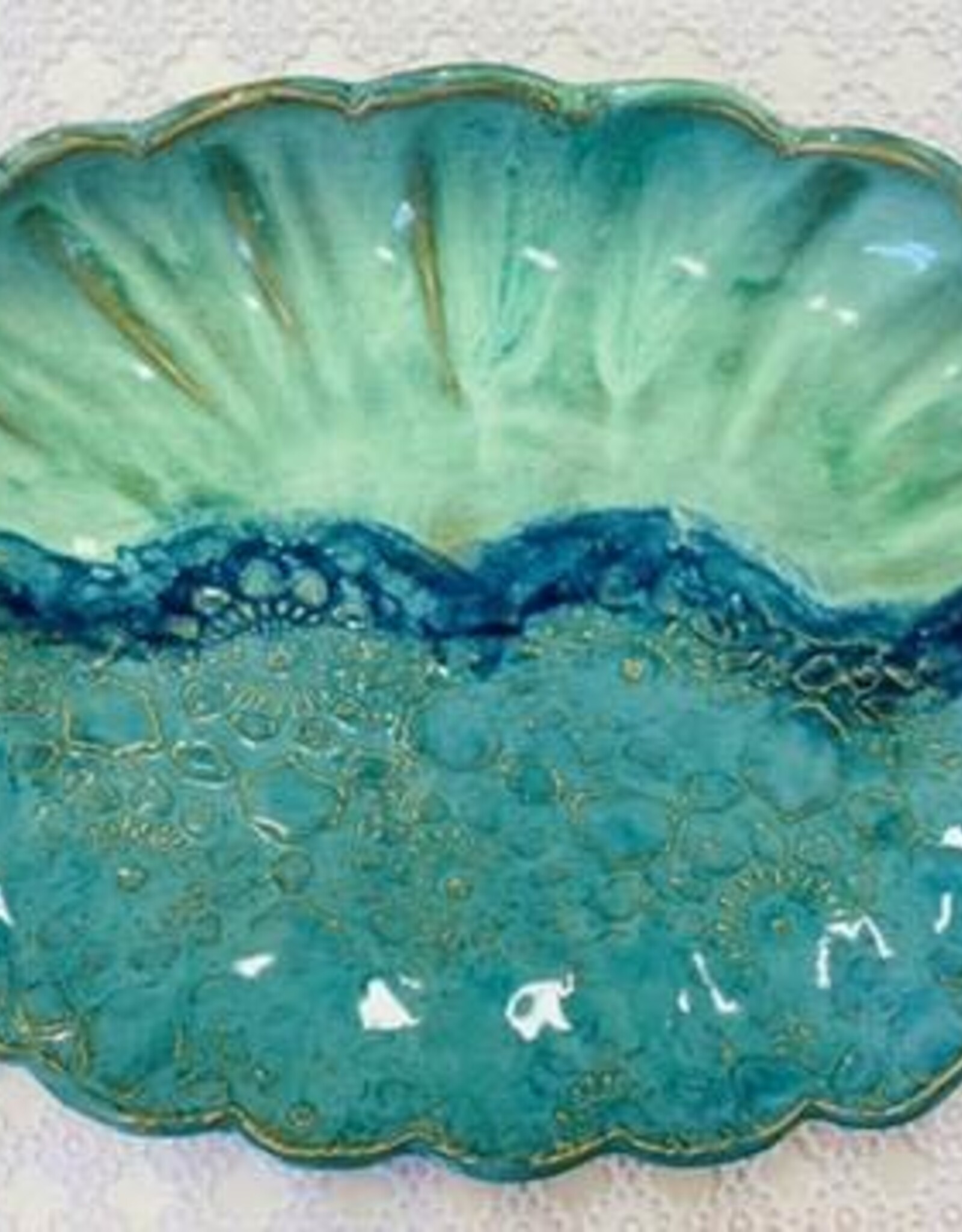 Clarkware Pottery Large Oval Scalloped Platter- Ocean