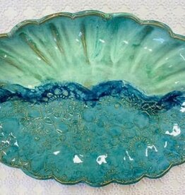 Clarkware Pottery Large Oval Scalloped Platter- Ocean