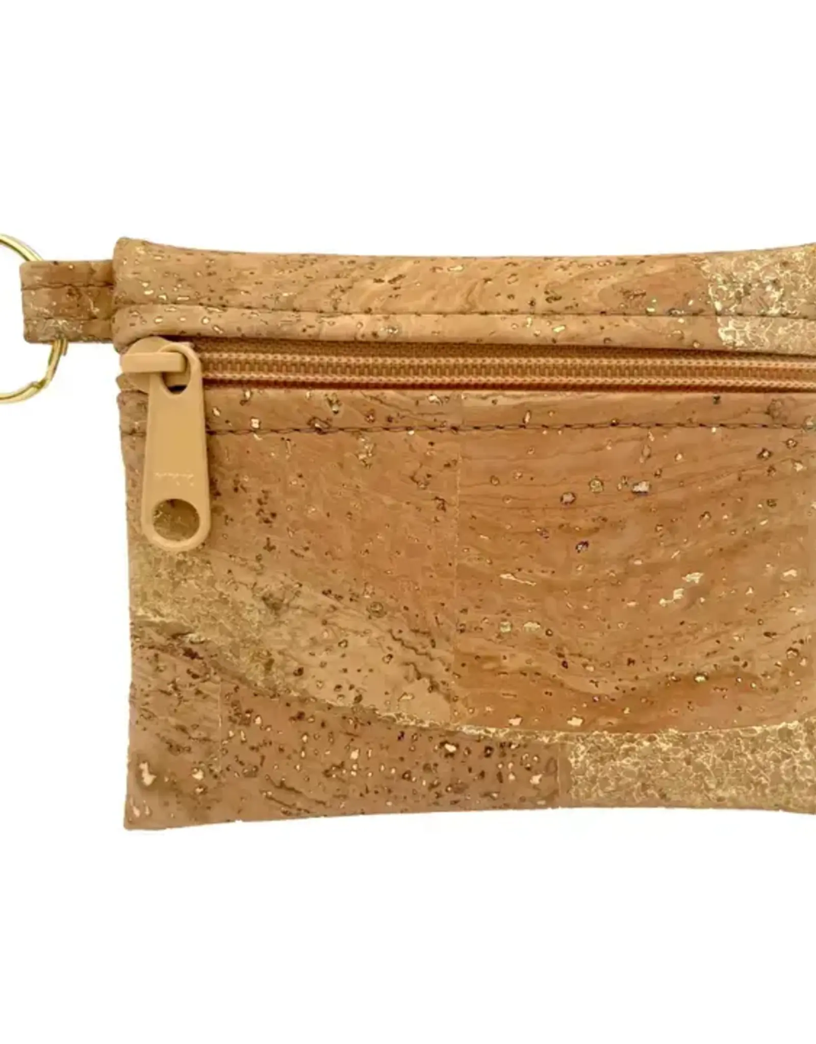 Natalie Therese Cork Zipper Pouch With Key Ring- Gold Splash