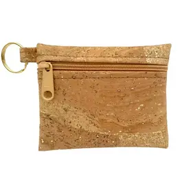 Natalie Therese Cork Zipper Pouch With Key Ring- Gold Splash