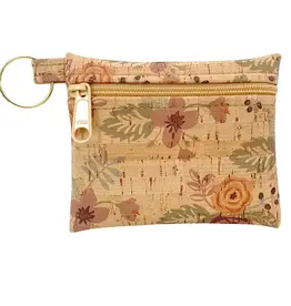 Natalie Therese Cork Zipper Pouch With Key Ring-  Flourish Print
