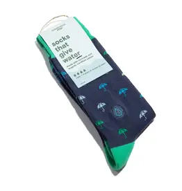 Conscious Step Socks That Give Water (Navy Umbrellas)- M