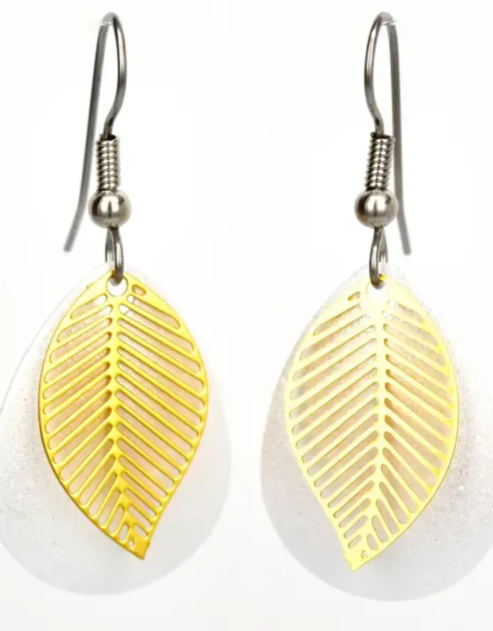 Eye Catching Jewelry White With Gold Tone Leaf Earrings  WS33