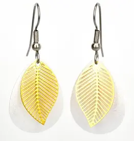 Eye Catching Jewelry White With Gold Tone Leaf Earrings  WS33