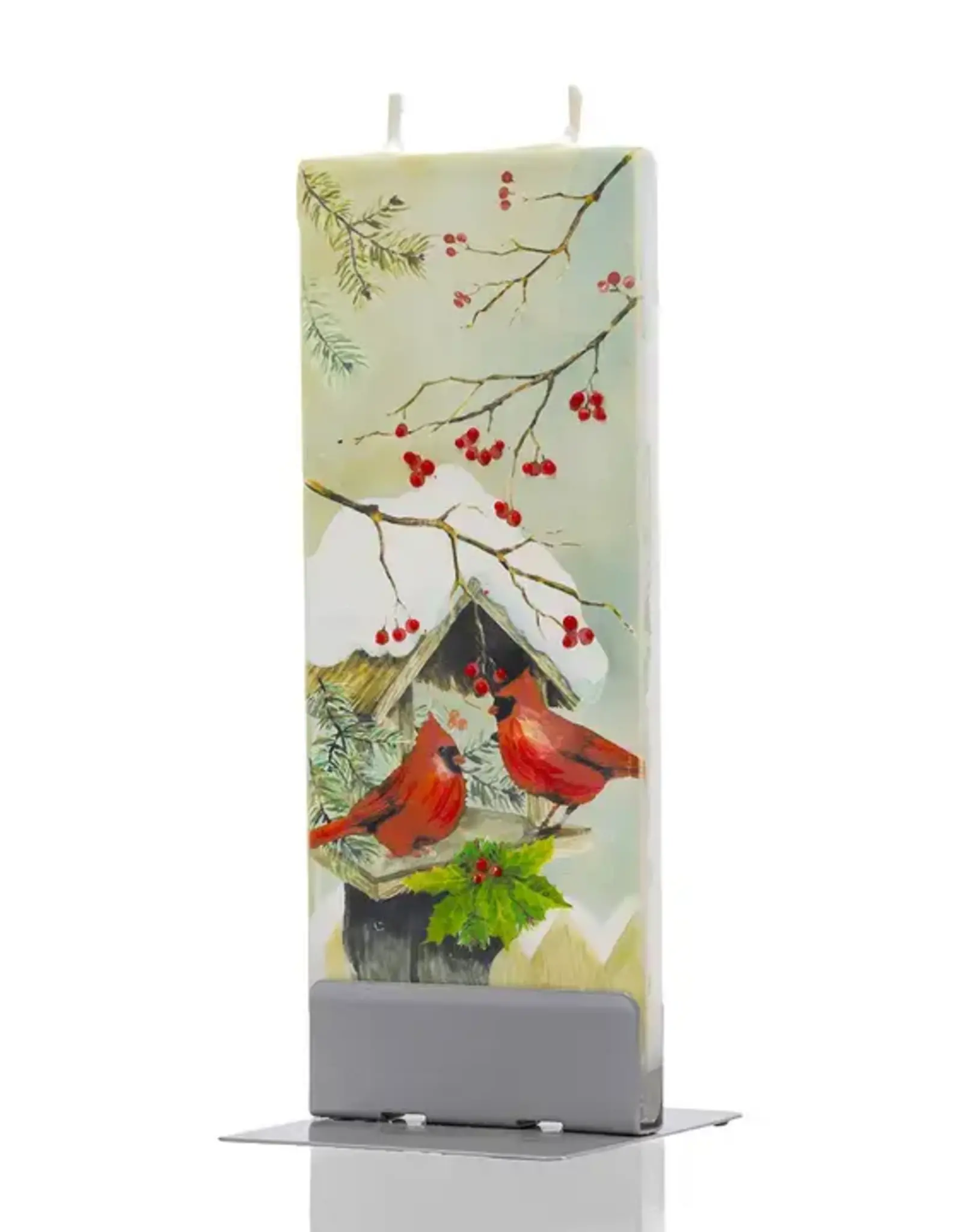 Flatyz Flat Handmade Candle- Cardinals on Snowy Bird House