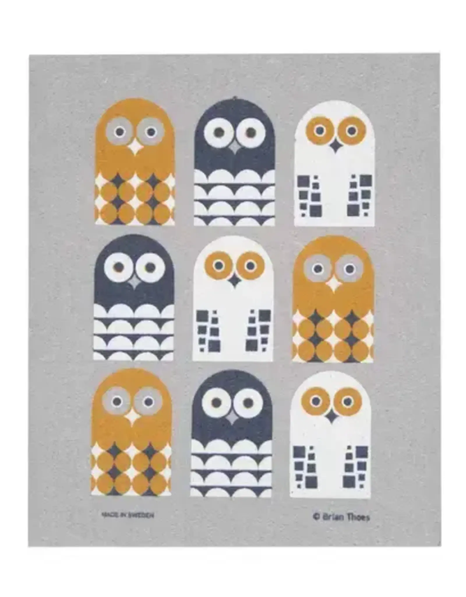 Cose Nuove Dishcloth 8x6.8 - Owl Family- Gold