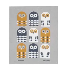 Cose Nuove Dishcloth 8x6.8 - Owl Family- Gold