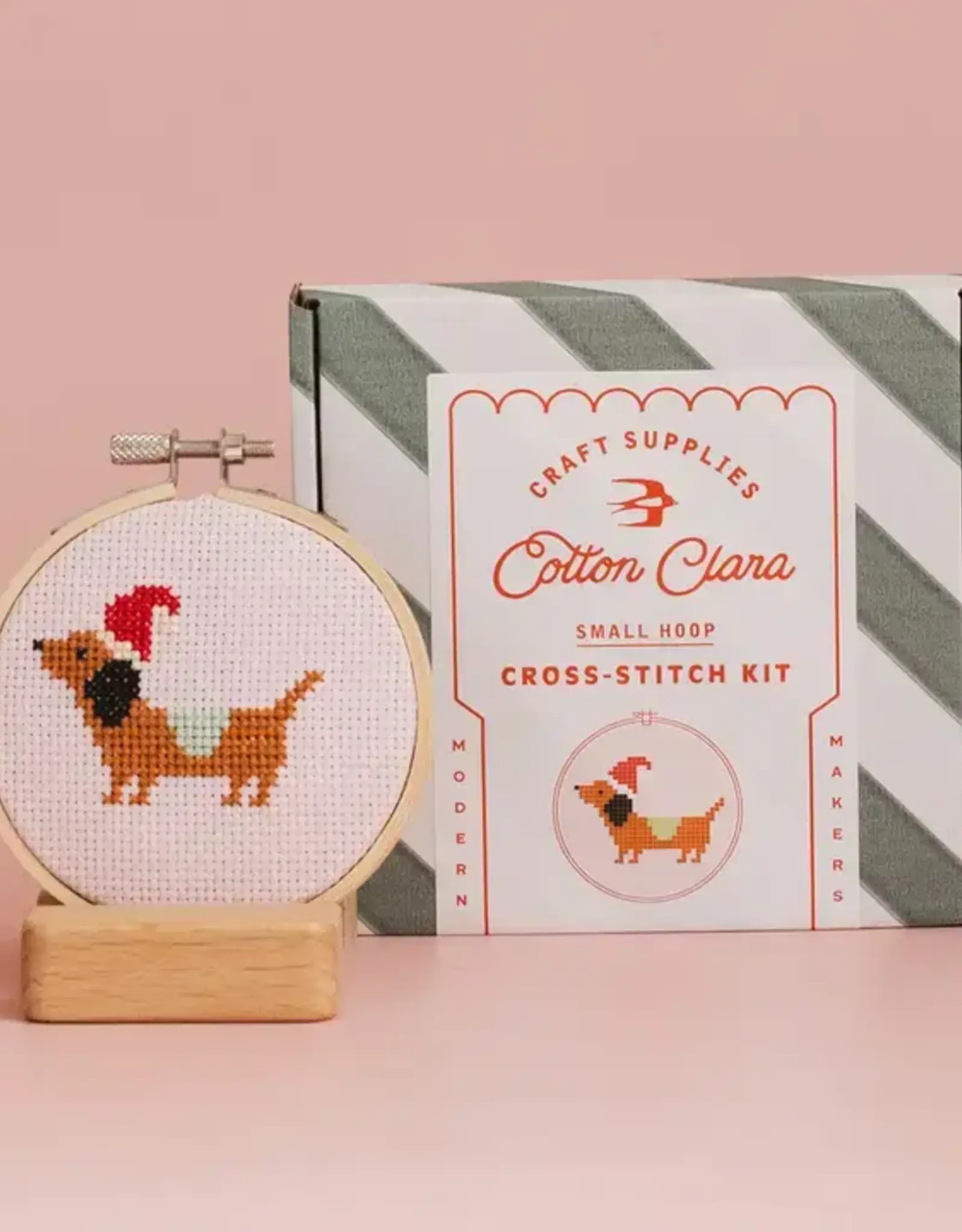 Cotton Clara Cross Stitch Kit- Festive Dachshund