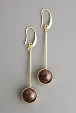 David Aubrey Jewelry CHRE55Geometric Brown Agate and Brass Earrings