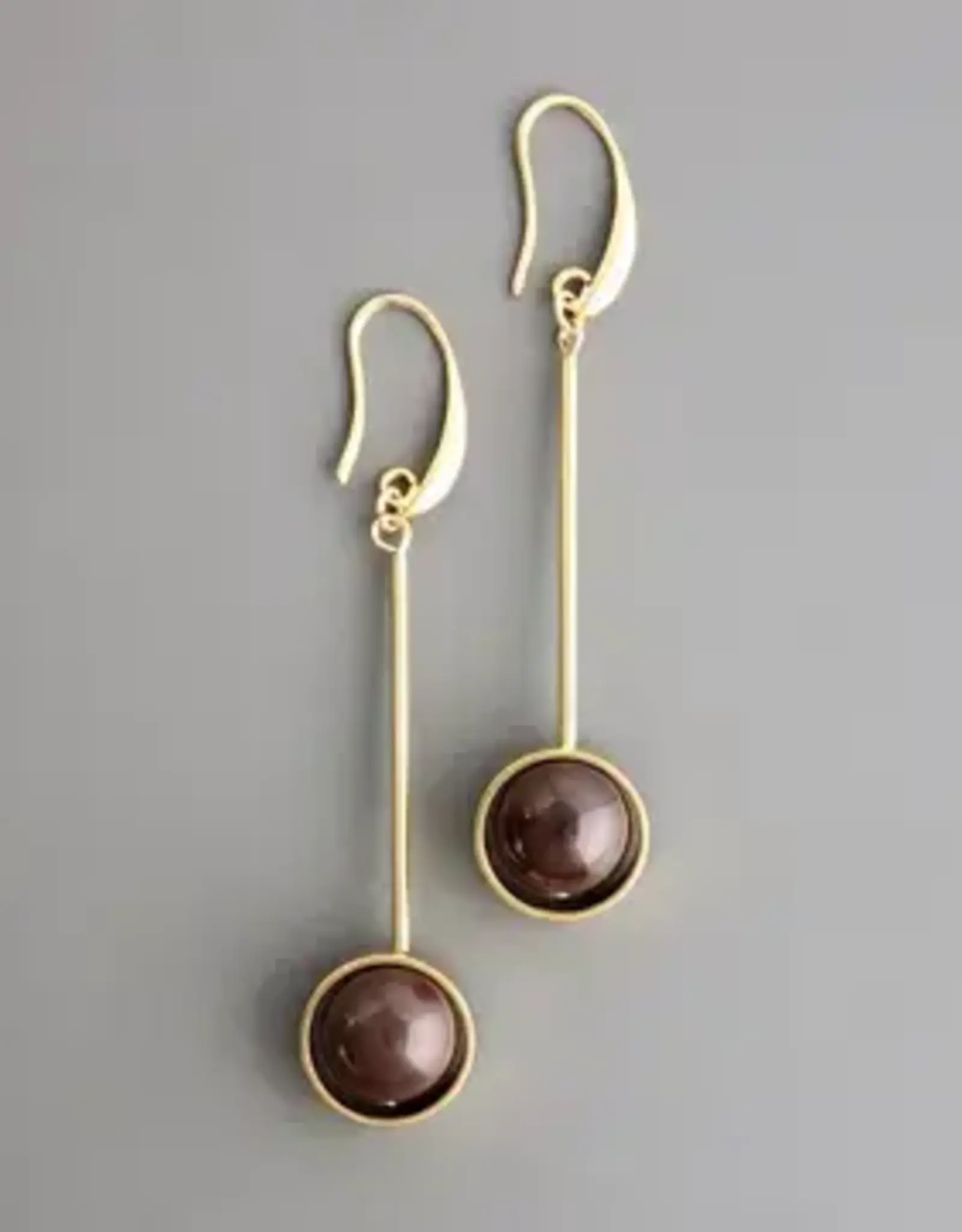 David Aubrey Jewelry CHRE55Geometric Brown Agate and Brass Earrings
