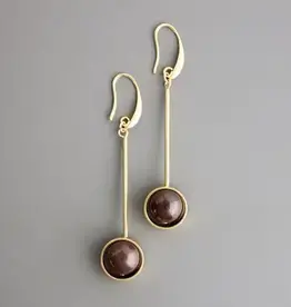 David Aubrey Jewelry CHRE55Geometric Brown Agate and Brass Earrings