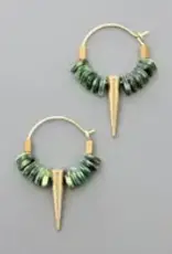 David Aubrey Jewelry FERE05 Green Glass and Spike Hoop Earrings