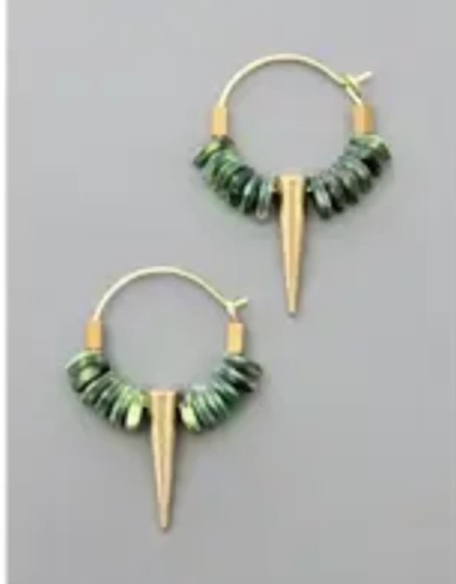 David Aubrey Jewelry FERE05 Green Glass and Spike Hoop Earrings