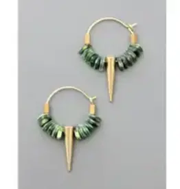 David Aubrey Jewelry FERE05 Green Glass and Spike Hoop Earrings
