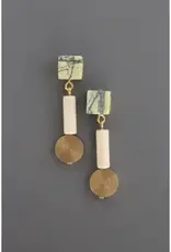 David Aubrey Jewelry SAHE05 Geometric Stone and Brass Post Earrings