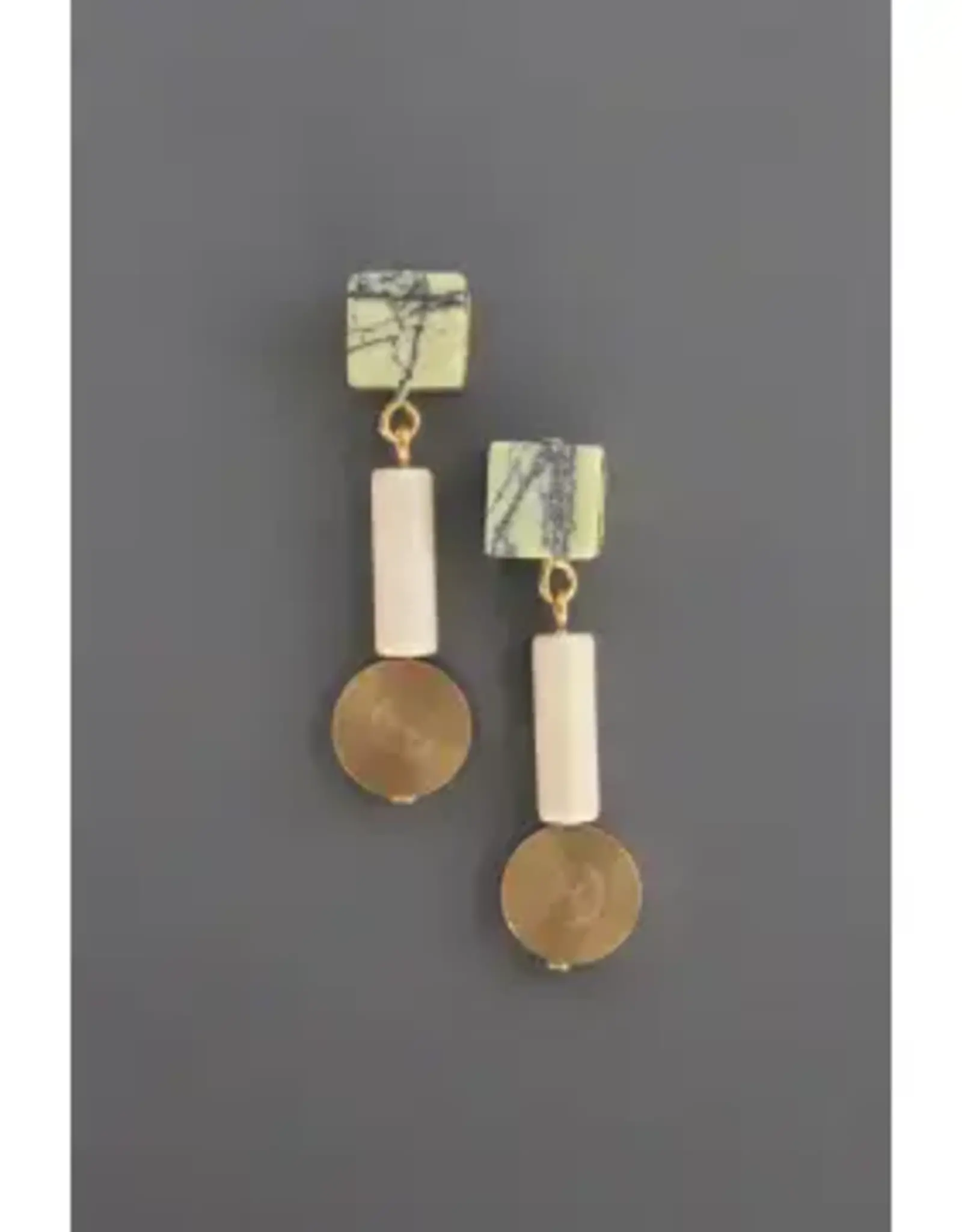David Aubrey Jewelry SAHE05 Geometric Stone and Brass Post Earrings