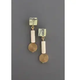 David Aubrey Jewelry SAHE05 Geometric Stone and Brass Post Earrings