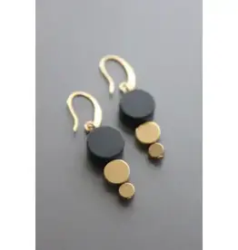 David Aubrey Jewelry TLDE05 Geometric Black Stone and Brass Earrings