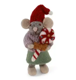 Gry & Sif 20125 Small Grey Mouse W/Skirt & Candy 4.75"
