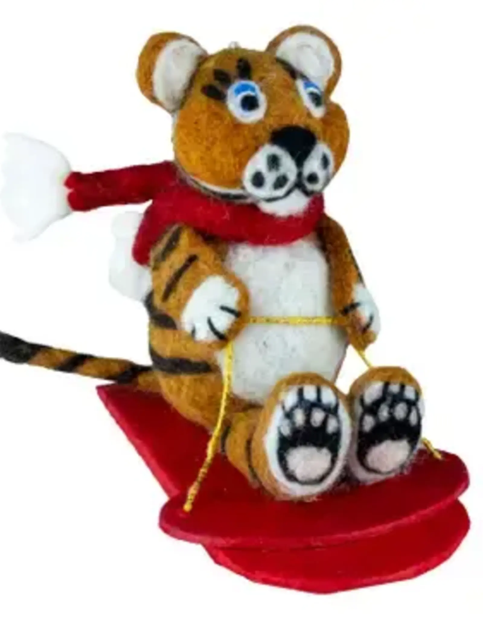 DZI Handmade Sledding Tiger Ornament