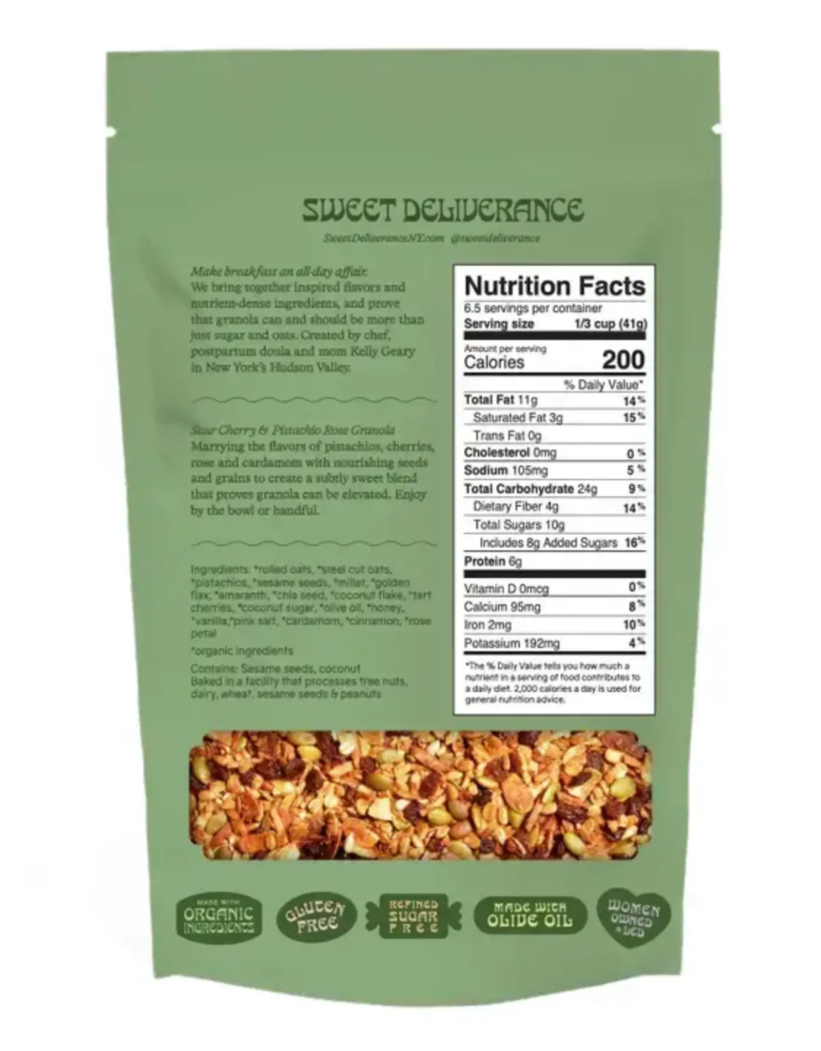 Sweet Deliverance Sour Cherry & Pistachio Rose Granola