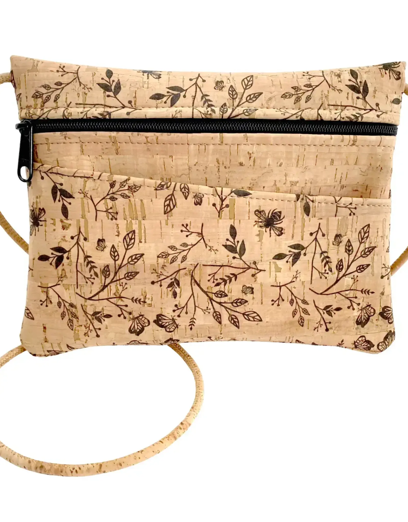 Natalie Therese Crossbody Cork Bag- Black Floral