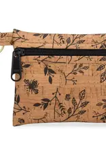 Natalie Therese Cork Zipper Pouch With Key Ring-  Black Floral