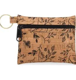 Natalie Therese Cork Zipper Pouch With Key Ring-  Black Floral