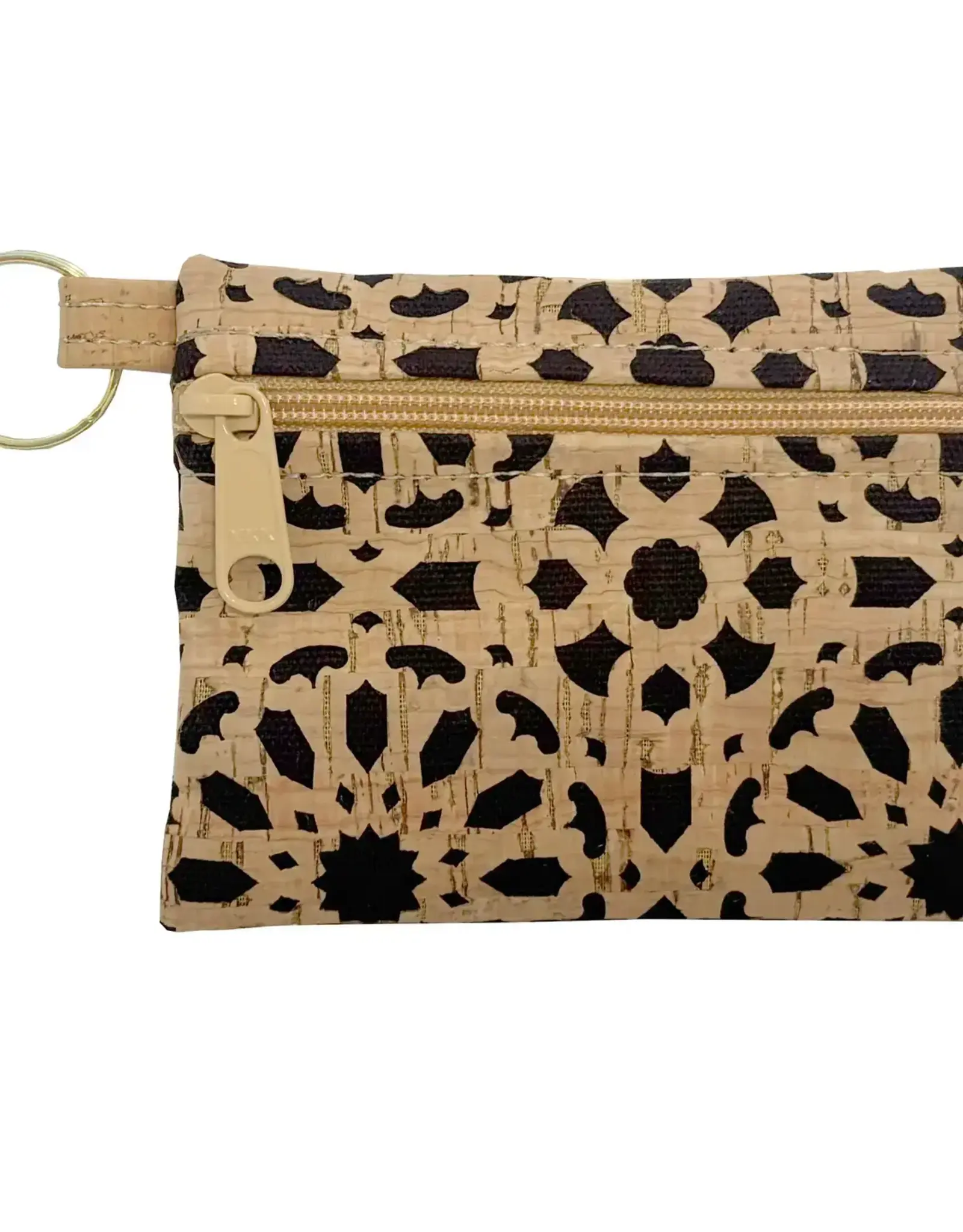 Natalie Therese Cork Zipper Pouch With Key Ring- Black Mandala