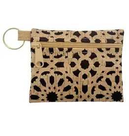 Natalie Therese Cork Zipper Pouch With Key Ring- Black Mandala