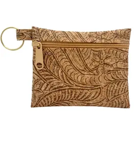 Natalie Therese Cork Zipper Pouch With Key Ring- Paisley