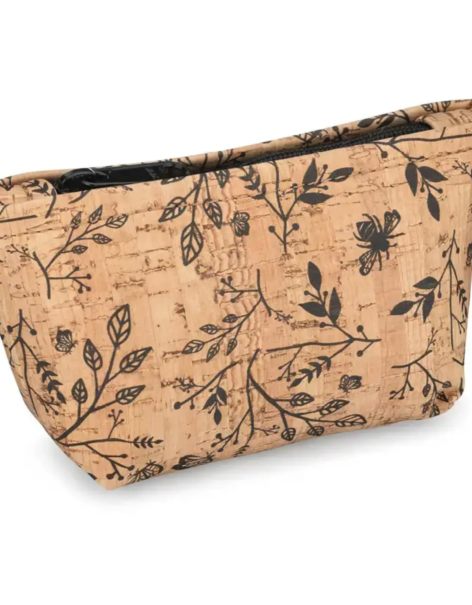 Natalie Therese Small Cork Zipper Pouch-  Black Floral