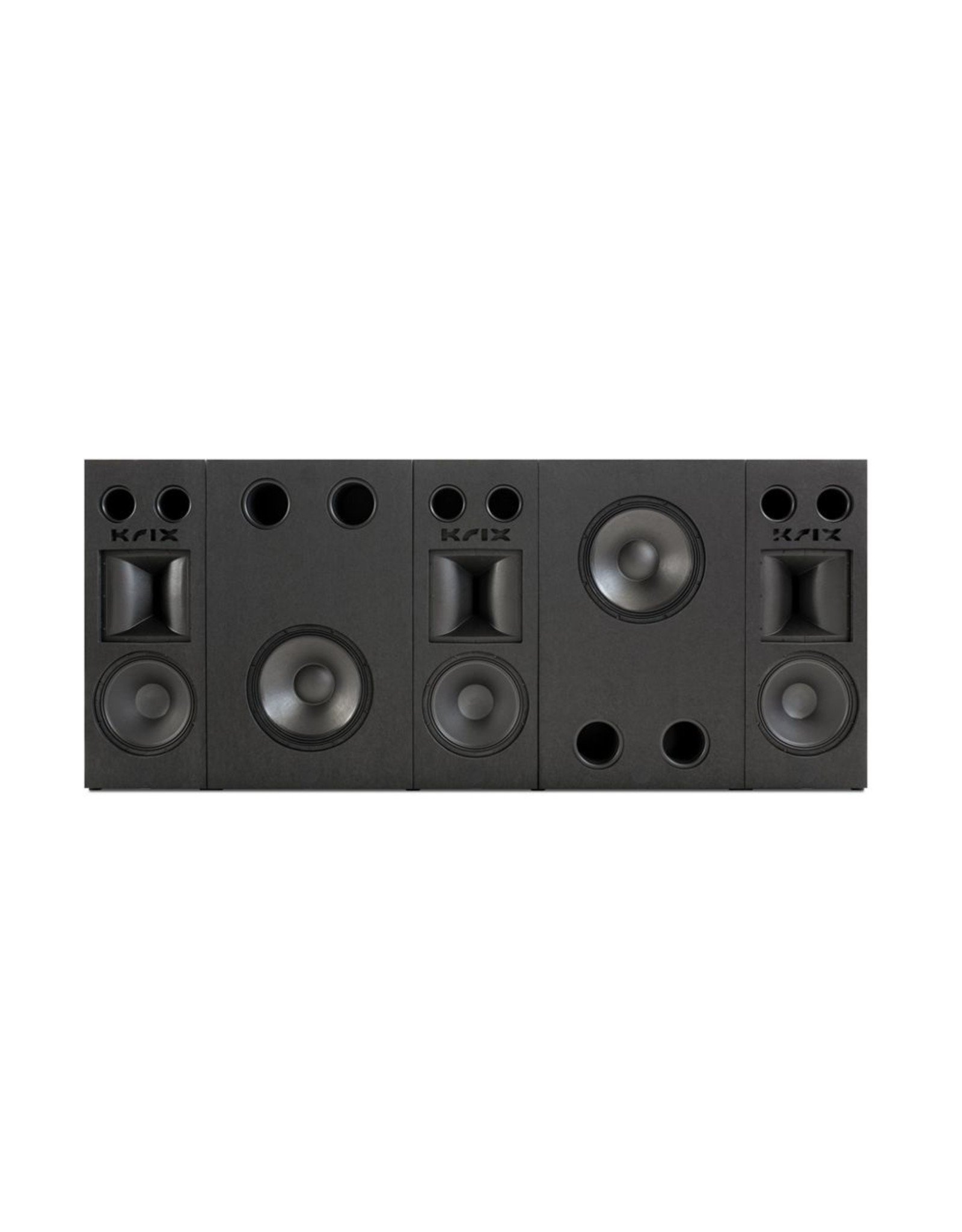 KRIX KRIX - MX-30 MODULAR FULL BEHIND SCREEN SYSTEM Total System Dimensions: 1218mm High (including feet) x 2865mm Wide x 335mm Deep Comprising three main channel modules (left, centre, right), each module including: - High Frequency Krix patented horn wit