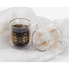Corkcicle Glass Mug Set of 2 - Gold Fairisle