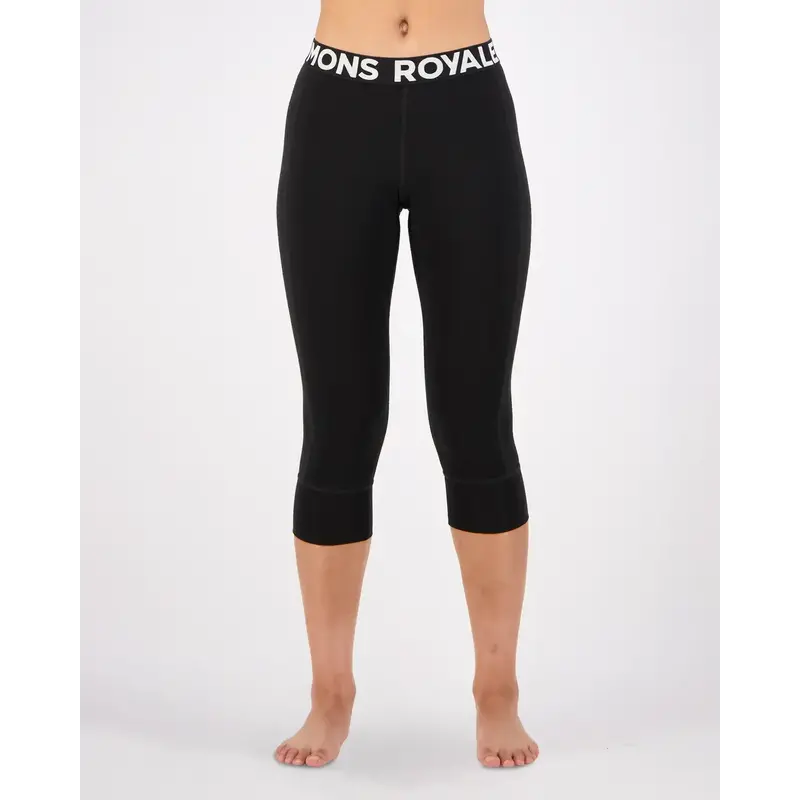 Mons Royale Womens Cascade  3/4 Legging Logo Black
