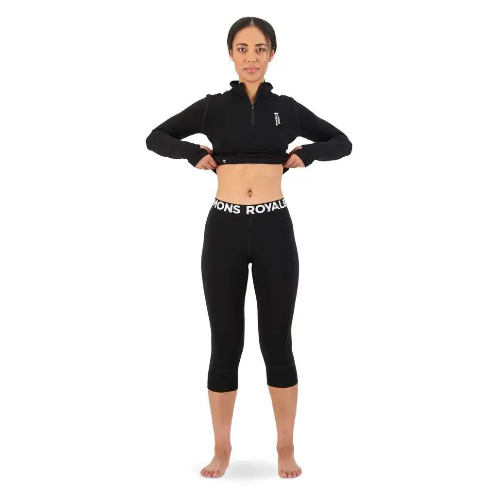 Mons Royale Womens Cascade  3/4 Legging Logo Black